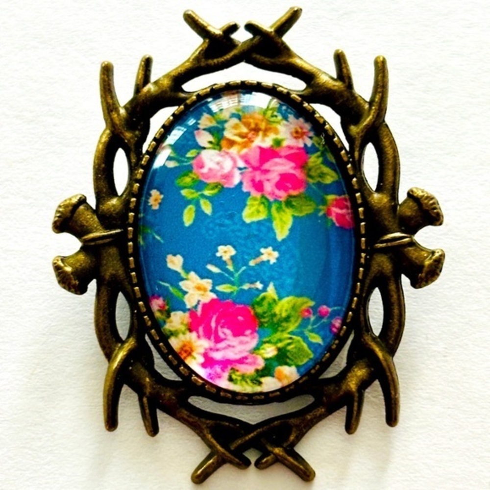 Floral Print Grannycore Vintage Style Brooch, NWT, Handmade